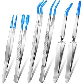 6 Pieces Tweezers with Rubber Tips Cross Lock Tweezers PVC Coated Tweezers Craft Jewelry Tweezers Anti Scratch Tweezers Long Tweezers for Crafting Beads Jewelry Stamps Succulents Pet(Red)