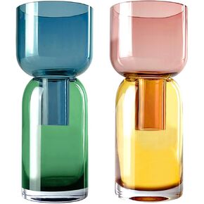 Cloudnola Reversible Glass Flower Vase and Bud Vase Set of 2, Blue & Green and Pink & Yellow, Ideal Gift Set, for Home, Wedding, and Event Decor