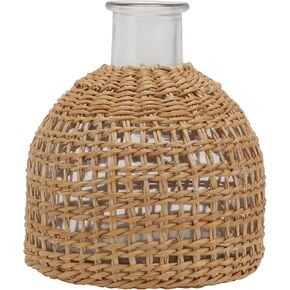 PRETYZOOM Rustic Glass Bottle Vase Farmhouse Decorative Glass Vase Rattan Wire Wrapped Flower Vase Creative Rope Net Dry Flower Glass Vase for Farmhouse Home Desk Decoration Style A