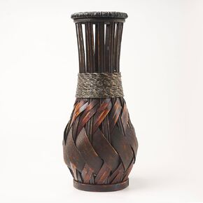 DeHoor 14" Bamboo Plant Vase - Handcrafted Boho Brown Decorative floor Vase large plant vase Kitchen Vase Home decor Bamboo plant flower vases Tall vase for Artificial Flowers Modern black decor