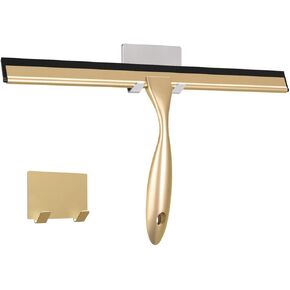 Shower Squeegee for Shower Doors, All Purpose Shower Window Squeegee for Shower Glass Door, Mirror and Car, Bathroom Squeegee for Shower with Hook, Stainless Steel, 14 Inch, Golden