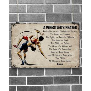 Wrestling Lover, A Wrestler's Prayer Metal Funny Tin Sign Bar Coffee Home Kitchen Room Art Wall Plaque Decor Gift Outdoor Indoor Retro Vintage Mural 8x12 Inch