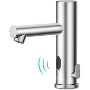 Achelous Stainless Steel Automatic Touchless Bathroom Sink Faucet, Hands Free Infrared Sensor Basin Faucet with Temperature Control, Battery Powered Sensor Bathroom Tap