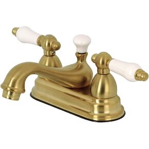 Kingston Brass KS3601PL حنفية مرحاض مركزية مقاس 4 بوصات مع مقبض رافعة من البورسلين، كروم مصقول