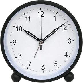 Alarm Clock, Alarm Clock for Kids, 4.3 Inch Analog Alarm Clock with Night Light Black Small Modern Silent Non Ticking Desk Clock Battery Operated for Bedroom Living Room Desk