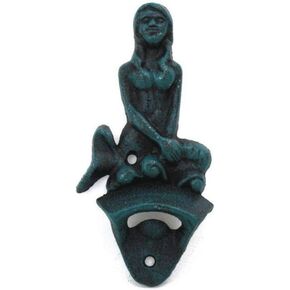 Hampton Nautical Seaworn Blule Wall Mounted Mermaid Bottle Opener 6"-Vintage Cast Iron Decor-Sea Life