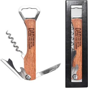 ARTSY WOODSY Wood Engraved Corkscrew Wine Bottle Opener Manual Multitool Gifts For Bartender Waiters Men Him Fathers Day Dads, Wine Cork Champagne Opener Small Mini Portable Kitchen Accessories (02)