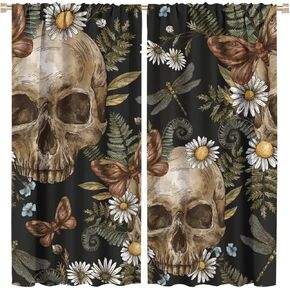 Kids Skull Blackout Curtain Black Funny Skull Horrible Theme Rod Pocket Curtain Window Curtain Noise Reducing Drapes Kitchen Dining Room Bedroom Living Room 2 Panels 42x45 in