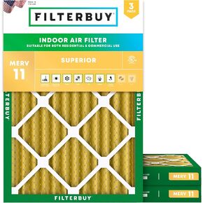 Filterbuy 20x25x2 Air Filter MERV 11 Allergen Defense (3-Pack), Pleated HVAC AC Furnace Air Filters Replacement (Actual Size: 19.50 x 24.50 x 1.75 Inches)