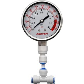 DIGITEN 3/8" Water Pressure Gauge Meter 0-1.6MPa 0-220psi for Reverse Osmosis System Pump ¡­