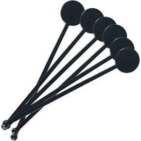 100Pcs 7 Inches Cocktail Swizzle Sticks, Disposible Plastic Disc Top Drink Stirrers Black Bar Drinks Mixing Rod for Coffee Whiskey Beverage