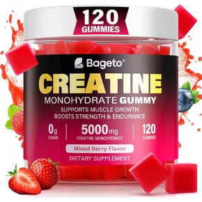 Creatine Monohydrate Gummies 5000mg for Men & Women, 120 Count Creatine for Enhanced Muscle Growth, Strength, and Recovery, Sugar Free Pre-Workout Supplement-Mixedberry Flavor