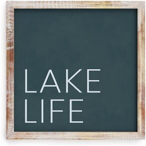 Barnyard Designs 'Lake Life' Lake House Decor for the Home, Hanging Lake Wall Decor Lake Sign, Lake House Sign for Lake House Kitchen, Rustic Lake Decor for Home, 13" x 13"