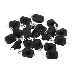 PATIKIL Latching Push Button Switch, 20 Pcs KAN-23 Large Flat Pin with Hole On/Off Self-Lock DC 30V 1A Micro Switch for Flashlight Light Wall Outlet, Black