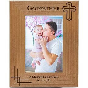 Godfather Gift from Godchild - Godfather with Cross Picture Frame, Godfather Engraved Natural Wood Picture Frame, Baptism Gifts, Religious Catholic Gifts, Thank You Gifts,Fits 4x6 Vertical Portrait
