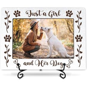 wooden frame with black metal stand - Just a girl and her dog - wooden frame for 4"x 6" horizon picture, gift for dog-lover, classic photo frame, gift and decorations (A05)