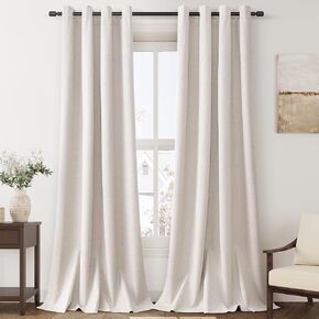 100% Blackout Linen Curtains for Bedroom Thermal Insulated Grommet Complete Blackout Drapes 84 Inch Length 2 Panels Set Heat and Full Light Blocking Living Room Darkening Curtains Earthy Tone Beige