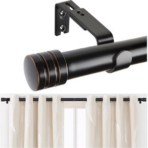 1 Inch Curtain Rods 30 to 59 Inch(2.5-4.9ft) Black Curtain Rods for Windows 20 to 55 Inches, Splicing Drapery Rods with Cap Finial