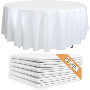 6-Pack White Round Paper Tablecloths – 82in Paper Table Cloths for Parties Disposable – Linen Like Disposable White Tablecloth Round Cover with Plastic Backing