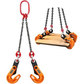 Double Horizontal Plate Lifting Clamp Barrel Drum Lifter Heavy Duty 1T/ 2204lbs with High Strength Manganese Steel Chain for Industry Hoist Crane (Capacity 1 ton, 1.5m chain)