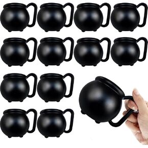 12 PCS 15 oz Cauldron Mugs,Plastic Black Cauldron Pot Cups,Witches Brew Mug for Drinks,Halloween Party Favors,St Patricks Day Party Gift Supplies