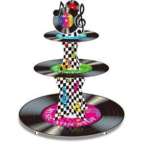 3 Tier 1950's Rock and Roll Music Party Decorations Record Cupcake Stand Vinyl Record Cupcake Holder Music Not Stop Dessert Tower for 50s Retro Theme Music Party Supplies