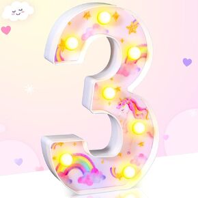 Meonum Unicorn 3/4/5th Birthday Party Decorations Light Up Numbers, LED Rainbow Unicorn Glowing Numbers, Birthday Table Centerpieces for Girls Pink Unicorn Themed Party Decorations Supplies (Number 4)