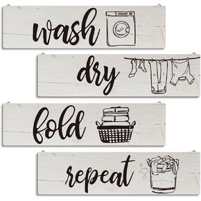 Laundry Room Decor, Four Pieces Hanging Wall Plaques, Farmhouse Laudry Sign, Decorative Wooden Wall Signs, Laundry Room Rules Hanging Sign, Laundry Sign Sets of 4 - Wash Fold Dry Repeat