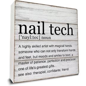 Nail Tech Gift Nail Tech Definition Art Wooden Box Sign Nail Technician Desk Decorative Wooden Sign Nail Salon Decor for Desk Table Shelf 5 x 5 Inches