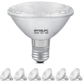 Par30 75W Halogen Light Bulbs - 6 Pack Short Neck Halogen Flood Light Bulbs, 3000K Warm White, Dimmable Long Lasting Halogen Bulb with E26 Medium Base for Recessed Light Bulb, Track Light