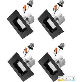NUWATT 4 Pack, Black 4 Inch LED Ceiling Light Square Retrofit Can Light, 5CCT 2700K/3000K/3500K/4000K/5000K Selectable, 750 Lumens, 11W, Dimmable, ETL ES JA8 T24 Compliant, Wet & IC Rated
