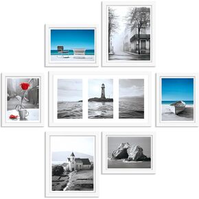 Picture Frames Collage Wall Decor, 10 Pack Gallery Wall Frame Set with 1Pcs 17.13x 9.13, 1Pcs 4x6, 2Pcs 5x7, 2Pcs 8x10, 4Pcs 6x8 Photo Frames Set for Wall Mounting or Tabletop Display, Black
