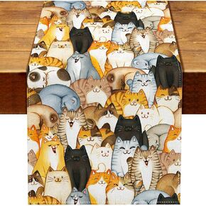 Vohado Cute Cat Table Runner Cat Themed Meow Birthday Party Decoration Dining Room Home Kitchen Island Decor