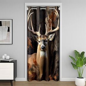 Deer Hunting Camo Door Curtain for Doorway Privacy,Hunter Blackout Curtain 42" W X 80" L for Bedroom Decor, Deer Doorway Curtain for Adult Teen Boy Western Farmhouse Animal Room Divider Curtain,Brown