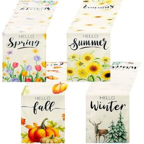 4 Pcs Fall Table Runner Pumpkin Seasonal Table Runners Hello Fall Table Runners 13 x 72 Inch Fall Winter Spring Summer Holiday Kitchen Dining Table Decoration for Indoor Outdoor Home Party