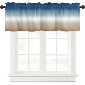 Artwork Store Valances Windows Curtain Khaki Blue Ombre Kitchen Valances Rod Pocket Window Treatment Short Curtains Valance for Window 1 Panel,42 by 12 inches