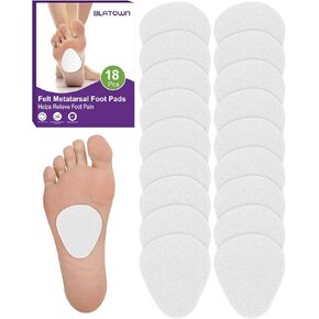 18-Pack Felt Metatarsal Foot Pads, Ball of Foot Cushion for Pain Relief, 1/4 Inches Thick Adhesive Foam Forefoot Support for Men and Women