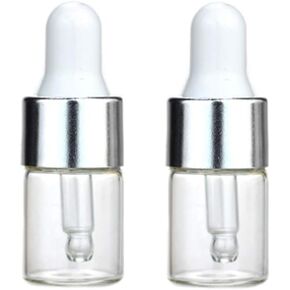 100 Pcs 2ml Clear Glass Dropper Bottles Refillable Empty Sample Vial Eye Dropper with Pipette Essential Oil Perfume Storage Containers For Aromatherapy Eye Dropper Cosmetics, Silver Lid