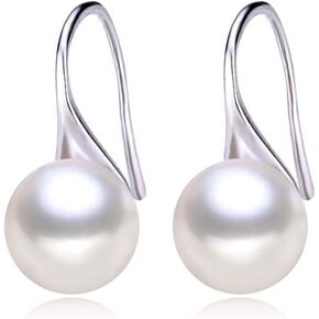 Real Freshwater Black Pearl Earrings for Women,925 Sterling Silver Pierced Pearl Stud Earrings Wife Mother Gift