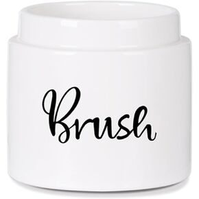 Ceramic Dish Brush Holder, Farmhouse Kitchen Scrub Brush Holder Dishwashing Brush Stand, Soap Dispensing Palm Kitchen Brushes Holder, Easy to Clean (White)