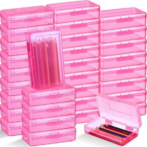 Patelai 30 Pcs Large Capacity Pencil Case Bulk Clear Hard Plastic Pencil Box Organizer with Snap Tight Lid Stackable Crayon Storage Box for Kids School Classroom Home Office 2 Style (Multicolor)