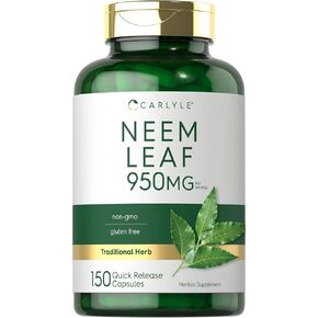 Carlyle Neem Leaf | 950mg | 150 Powder Capsules | Non-GMO and Gluten Free Formula | Value Size | Traditional Herbal Supplement | Azadirachta Indica