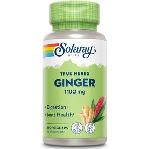Solaray Ginger Root 1100mg | Healthy Digestion, Joints and Motion & Stomach Discomfort Support | Whole Root | Non-GMO & Vegan | 180 VegCaps