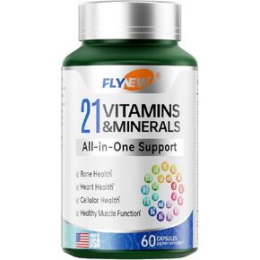 21 Vitamins &Minerals All-in-One Support, Vitamin d3 k2, Vitamin d, Vitamin c, Vitamin e, Folate, Calcium, Magnesium, Multivitamin for Women and Men, Made in USA-60 Capsules