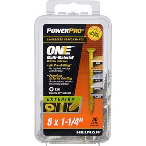 PowerPro Premium One Multi-Material Flat Head Screws, Epoxy Coated Steel, Fasten in Wood, Metal, Concrete, Drywall and Plastic, Bronze, #8 x 1-¼ inches, Box of 30 Screws