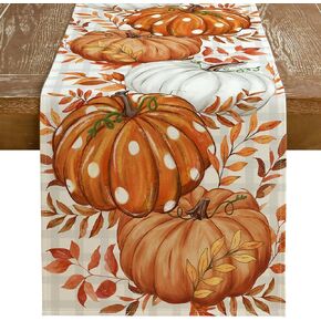 GEEORY Fall Table Runner, 13x72 Inch Pumpkins Leaves Farmhouse Table Decoration for Kitchen Dinning, Indoor Outdoor Dinner Party (Orange Pumpkins) GT124-72