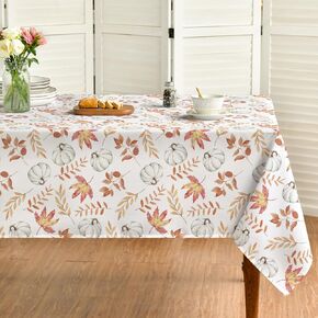 Horaldaily Fall Tablecloth 70x70 Inch Round, Thanksgiving Autumn Harvest White Pumpkin Orange Leaf Table Cover for Party Picnic Dinner Decor