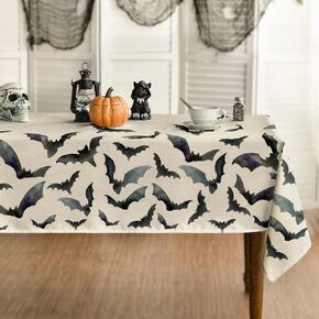 Horaldaily Halloween Tablecloth 60x84 Inch Rectangular, Bats Washable Table Cover for Party Picnic Dinner Decor