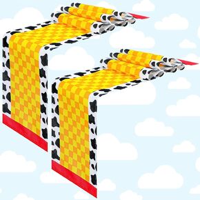 2 Pcs Cartoon Story Table Runner Cartoon Story Birthday Party Supplies Cow Pattern Printed Check Table Decor Tablecloth Toy Inspired Party Supplies, 13 x 72 in