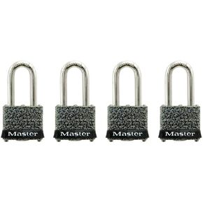 Master Lock Padlock, 1-9/16 in. Wide, 4 Padlocks Total (Keyed Alike - Same Key Opens 4 Locks)
